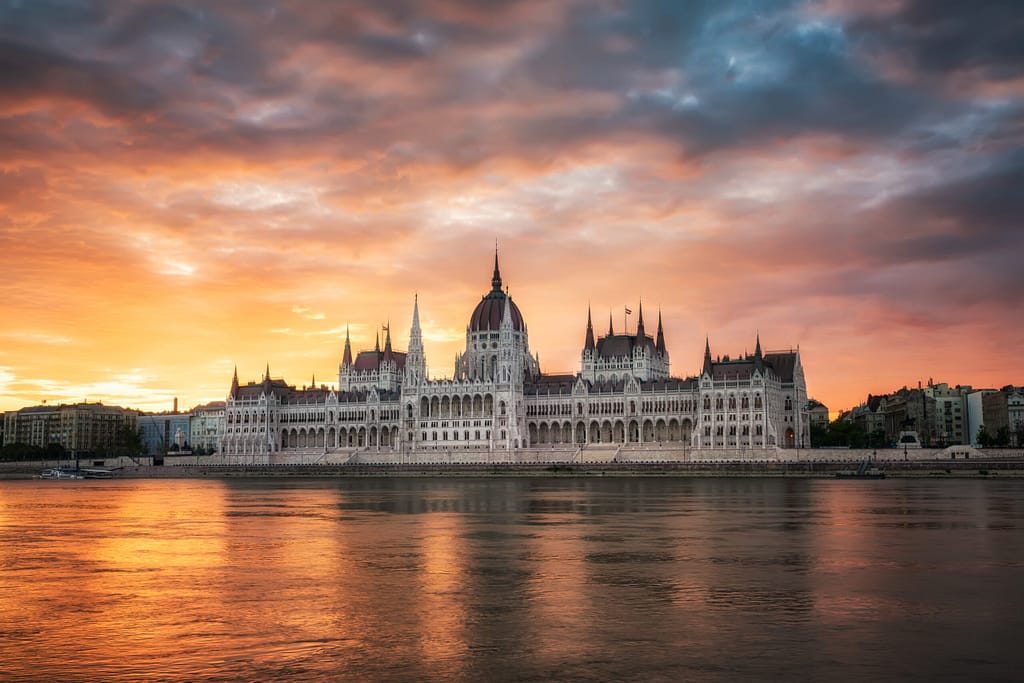 Hungarian Parliament building along the Danube River in Budapest